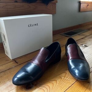 Céline Celine Dark Blue and Bordeaux Loafers 38.5